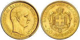 1884. Grecia. Jorge I. A (París). 20 dracmas. (Fr. 18) (Kr. 56). 6,42 g. AU. MBC+.