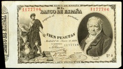 1889. 100 pesetas. (Ed. B83). 1 de junio, Goya. Muy raro. MBC-.