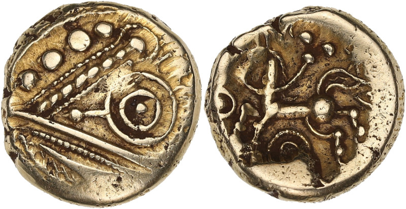 GAULE - CELTIC
Trévires. Statère, type à l’œil ND (65-35 av. J.-C.).
DT.176 ; Or...