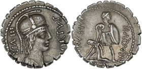 RÉPUBLIQUE ROMAINE - ROMAN REPUBLIC
Aquillia, Manius Aquillius. Denier serratus ND (71 av. J.-C.), Rome.
RRC.401/1 ; Argent - 3,95 g - 18,5 mm - 6 h
