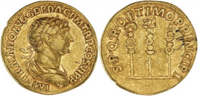 EMPIRE ROMAIN - ROMAN
Trajan (98-117). Aureus 113-114, Rome.
RIC.294 - C.576 - Calicó 1120 ; Or - 7,33 g - 19 mm - 6 h
Bel exemplaire avec un joli por...