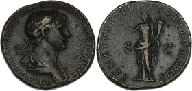 EMPIRE ROMAIN - ROMAN
Trajan (98-117). Sesterce 116, Rome.
RIC.672 ; Bronze - 25,74 g - 33 mm - 7 h
Avec une patine noire aux reliefs ocres. TTB.