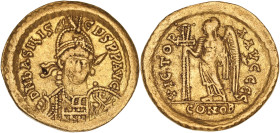 EMPIRE BYZANTIN - BYZANTINE
Basiliscus (475-476). Solidus 475-476, Constantinople, 6e officine.
RIC.1024 ; Or - 4,4 g - 20,5 mm - 6 h
Avec une usure r...