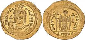 EMPIRE BYZANTIN - BYZANTINE
Maurice Tibère (582-602). Solidus ND, Constantinople, 10e officine.
BC.478 ; Or - 4,43 g - 21 mm - 7 h
Superbe.
