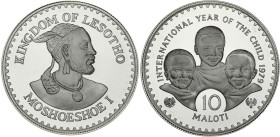 AFRIQUE DU SUD - SOUTH AFRICA
Lesotho (royaume du), Moshoeshoe I (1966-1990). 10 maloti, Année internationale de l’enfant de 1979 (IYC), Flan bruni (P...
