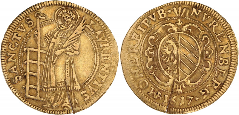 ALLEMAGNE - GERMANY
Nuremberg (ville de). Florin (goldgulden) 1617.
Fr.1810 ; Or...