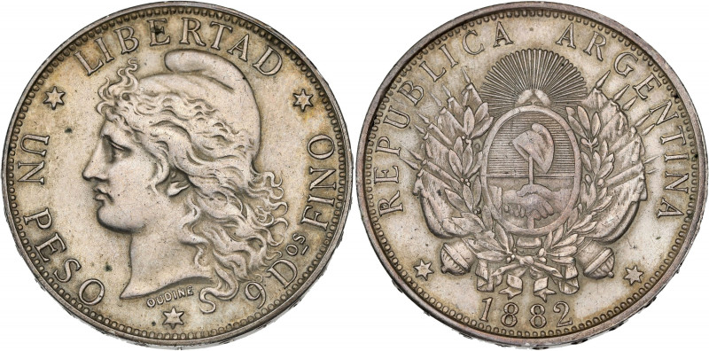 ARGENTINE - ARGENTINA
République. Un peso 1882.
KM.29 ; Argent - 24,62 g - 37,5 ...
