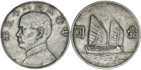 CHINE - CHINA
République de Chine (1912-1949). Dollar, Sun Yat-Sen An 23 (1934).
Y.345 - L&M.110 - K.624 ; Argent - 39 mm - 12 h
PCGS Genuine Cleaned ...
