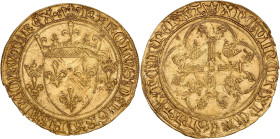 FRANCE / CAPÉTIENS - FRANCE / ROYAL
Charles VII (1422-1461). Écu d’or à la couronne 3e type, 6e émission ND (1450), Lyon.
Dy.511E - Fr.307 ; Or - 3,39...