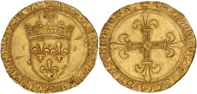 FRANCE / CAPÉTIENS - FRANCE / ROYAL
Louis XI (1461-1483). Écu d’or au soleil ND (1475), Angers.
Dy.544 - G.40 - Fr.314 ; Or - 3,45 g - 26 mm - 6 h
TTB...