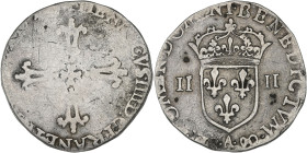 FRANCE / CAPÉTIENS - FRANCE / ROYAL
Henri IV (1589-1610). Quart d’écu, 3e type, avec croix aux bras fleuronnés de face 1590-1591, Compiègne.
Dy.1224 -...