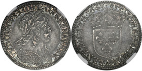 FRANCE / CAPÉTIENS - FRANCE / ROYAL
Louis XIII (1610-1643). Quart d’écu d’argent, 3e type 1643, A, Paris (point).
Dy.1351 - G.48 ; Argent - 28 mm - 6 ...