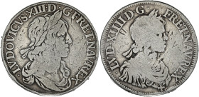 FRANCE / CAPÉTIENS - FRANCE / ROYAL
Louis XIV (1643-1715). Essai à la double effigie de Louis XIII (Buste drapé à la grosse tête) et de Louis XIV (typ...