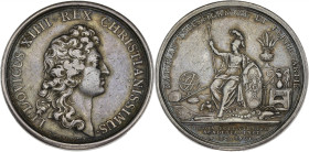 FRANCE / CAPÉTIENS - FRANCE / ROYAL
Louis XIV (1643-1715). Médaille pour la création de l’académie des sciences par Mauger 1666.
Divo.88 ; Argent - 37...