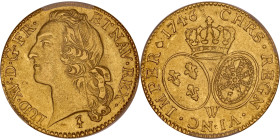 FRANCE / CAPÉTIENS - FRANCE / ROYAL
Louis XV (1715-1774). Louis d’or au bandeau 1746, W, Lille.
Dy.1643 - G.341 - Fr.464 ; Or - 24 mm - 6 h
PCGS AU58 ...