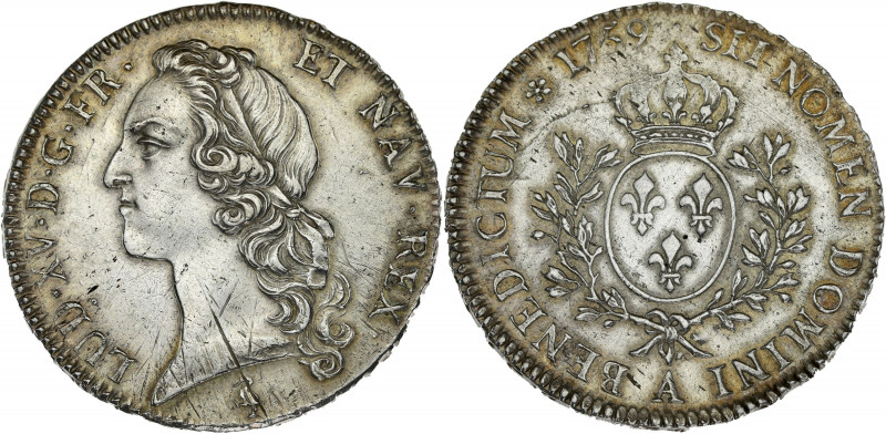 FRANCE / CAPÉTIENS - FRANCE / ROYAL
Louis XV (1715-1774). Écu au bandeau 1759, A...