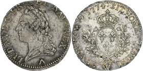 FRANCE / CAPÉTIENS - FRANCE / ROYAL
Louis XV (1715-1774). Écu dit à la vieille tête, variété BENDICTUM 1774, W, Lille.
Dy.1685 - G.323 - Dav.1332 ; Ar...