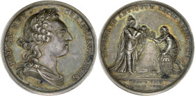 FRANCE / CAPÉTIENS - FRANCE / ROYAL
Louis XV (1715-1774). Médaille pour la naissance du Comte d’Artois 1757.
Divo.159 ; Argent - 35,2 g - 41 mm - 12 h...
