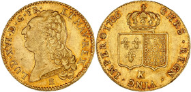 FRANCE / CAPÉTIENS - FRANCE / ROYAL
Louis XVI (1774-1792). Double louis d’or à la tête nue 1786, K, Bordeaux.
Dy.1706 - G.363 - Fr.474 ; Or - 15,25 g ...