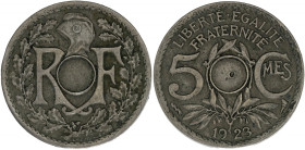 FRANCE
IIIe République (1870-1940). 5 centimes, Lindauer, non trouée 1923, Poissy (éclair).
G.170 - F.122 ; Cupro-nickel - 2,21 g - 17 mm - 6 h
Pré-pe...