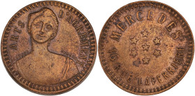 FRANCE
IIIe République (1870-1940). Jeton de maison close, Mercedes, 16 rue Laferrière à Paris ND.
Laiton - 1,24 g - 21 mm - 12 h
Rare jeton de maison...