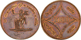 FRANCE
IIIe République (1870-1940). Jeton, un cœur qui est à vendre à mille ND.
Cuivre - 5,64 g - 28 mm - 12 h
Amusant jeton énigmatique et indétermin...
