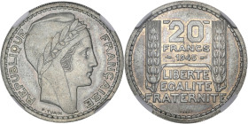 FRANCE
Gouvernement provisoire de la République française (1944-1946). Essai de 20 francs Turin en cupro-nickel, rameaux courts 1945, Paris.
GEM.206.1...
