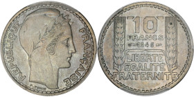FRANCE
Gouvernement provisoire de la République française (1944-1946). 10 francs Turin, grosse tête, rameaux longs 1946, Paris.
G.810 - F.361 ; Cupro-...