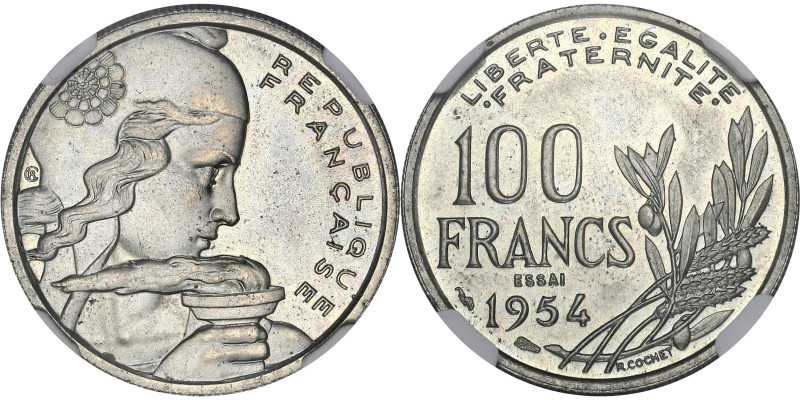 FRANCE
IVe République (1947-1958). Essai de 100 francs Cochet 1954, Paris.
G.897...