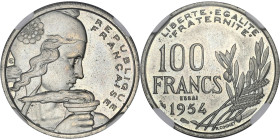 FRANCE
IVe République (1947-1958). Essai de 100 francs Cochet 1954, Paris.
G.897 - F.450 ; Cupro-nickel - 24 mm - 6 h
NGC MS 66 (6384521-009). 
Fleur ...