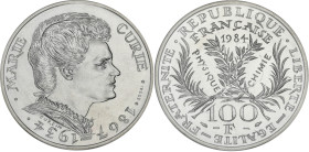 FRANCE
Ve République (1958 à nos jours). Essai de 100 francs Marie Curie 1984.
G.899 - F.452 ; Argent - 15 g - 31 mm - 6 h
Sous scellé d’origine. Fleu...