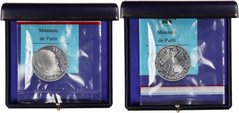 FRANCE
Ve République (1958 à nos jours). Piéfort de 100 francs Emile Zola 1985,...