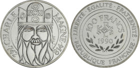 FRANCE
Ve République (1958 à nos jours). Essai de 100 francs Charlemagne 1990.
G.905 - F.458 ; Argent - 15 g - 31 mm - 6 h
Sous capsule d’origine. Fle...