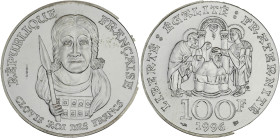 FRANCE
Ve République (1958 à nos jours). Essai de 100 francs Clovis 1996.
G.953 - F.464 ; Argent - 15 g - 31 mm - 6 h
Sous capsule d’origine. Fleur de...