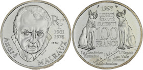 FRANCE
Ve République (1958 à nos jours). Essai de 100 francs Malraux 1997.
G.954 - F.465 ; Argent - 15 g - 31 mm - 6 h
Sous capsule d’origine. Fleur d...