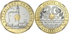 FRANCE
Ve République (1958 à nos jours). Essai de 20 francs Jeux Méditerranéens 1993.
G.872 - F.404 ; Bimétallique - 27 mm - 6 h
NGC MS 68 PL (6384521...