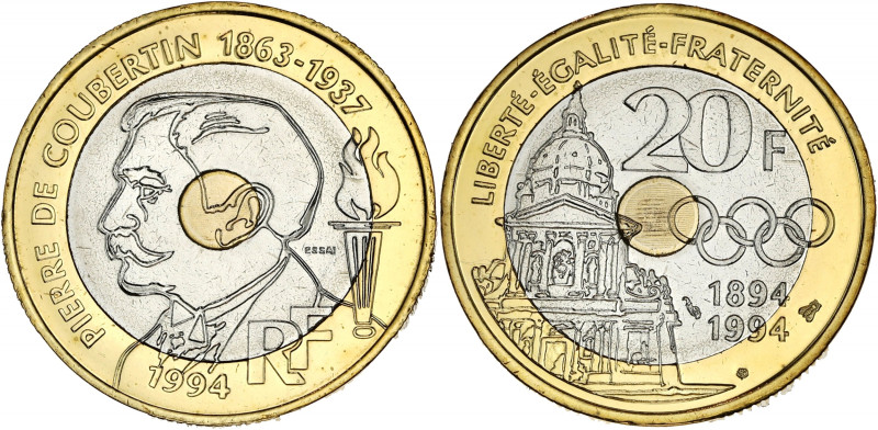 FRANCE
Ve République (1958 à nos jours). Essai de 20 francs Pierre de Coubertin ...