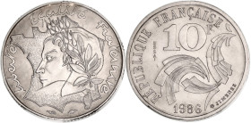 FRANCE
Ve République (1958 à nos jours). Essai de 10 francs Jimenez 1986.
G.824 - F.373 ; Nickel - 6,5 g - 21 mm - 6 h
Sous scellé d’origine. Fleur de...