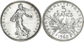 FRANCE
Ve République (1958 à nos jours). 5 francs Semeuse 1960.
G.770 - F.340 ; Argent - 12 g - 29 mm - 6 h
PCGS MS66 (28588737). 
Fleur de coin.