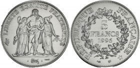FRANCE
Ve République (1958 à nos jours). Essai de 5 francs Hercule 1996.
G.777 - F.346 ; Nickel - 10 g - 29 mm - 6 h
Sous capsule d’origine. Fleur de ...