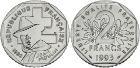 FRANCE
Ve République (1958 à nos jours). Essai de 2 francs Jean Moulin 1993.
G.548 - F.273 ; Nickel - 7,5 g - 26,5 mm - 6 h
Sous capsule d’origine. Fl...