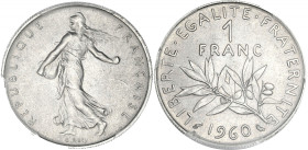FRANCE
Ve République (1958 à nos jours). 1 franc Semeuse, grand 0 1960.
G.474 - F.226 ; Nickel - 24 mm - 6 h
PCGS MS65 (30886797). 
Rare dans cette qu...