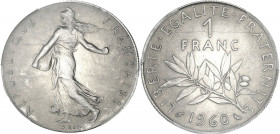 FRANCE
Ve République (1958 à nos jours). 1 franc Semeuse, petit 0 1960.
G.474 - F.226 ; Nickel - 24 mm - 6 h
PCGS MS65 (17269422). 
Rare dans cette qu...