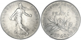 FRANCE
Ve République (1958 à nos jours). 1 franc Semeuse, petit 0 1960.
G.474 - F.226 ; Nickel - 24 mm - 6 h
PCGS MS65 (17297003). 
Rare dans cette qu...