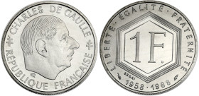 FRANCE
Ve République (1958 à nos jours). Essai de 1 franc Charles De Gaulle 1988.
G.475 - F.227 ; Nickel - 6 g - 24 mm - 6 h
Sous scellé d’origine. Fl...