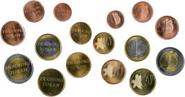 FRANCE
Ve République (1958 à nos jours). Série de la 1 centime à la 2 euro, Training Token ND.

Très rare série d’épreuves d’euros pour aveugle. Très ...