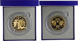 FRANCE
Ve République (1958 à nos jours). 500 euro, Europa, 50e anniversaire du traité de l’Elysée (5 onces) 2013, Paris.
G.C697 ; Or - 155,5 g - 50 mm...