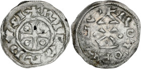 FRANCE / FÉODALES - FRANCE / FEUDAL
Normandie (duché de), Richard Ier (943-996). Denier, sans besant dans le fronton ND, Rouen.
Dy.17 - Fécamp 21-772 ...