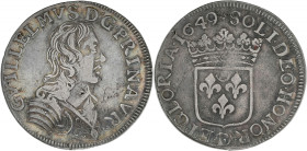 FRANCE / FÉODALES - FRANCE / FEUDAL
Orange, Guillaume II (IX) d’Orange-Nassau (1647-1650). Demi-écu, imitation du demi-écu du royaume de France 1649, ...