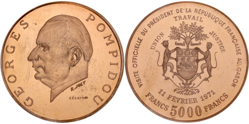 GABON
République. Essai de 5000 francs Georges Pompidou 1971.
KM.cf11 ; Bronze -...